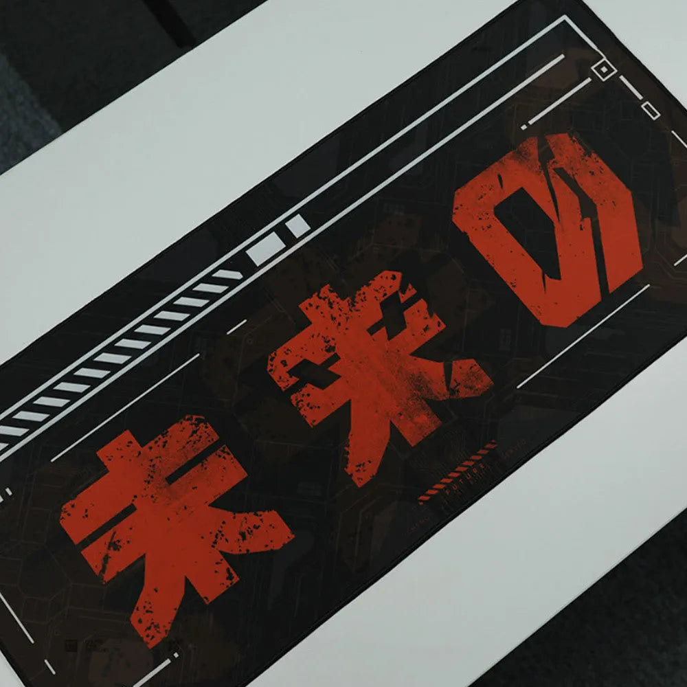 Black and red futuristic waterproof gaming mouse pad on a desk, 900x400x4mm size