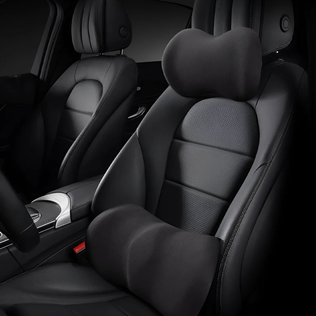 Car seat headrest and lumbar support pillow set in multiple colour options