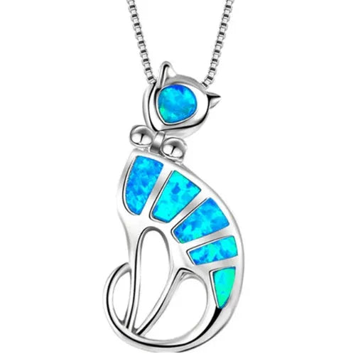 Blue opal sea turtle pendant necklace silver plating vintage style women jewellery
