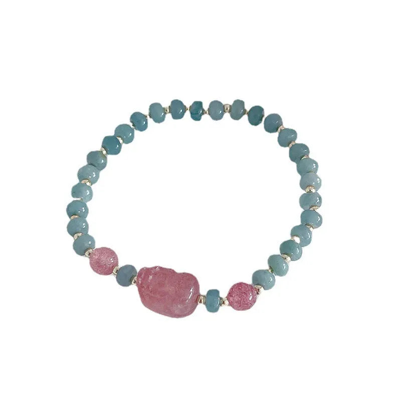 Simple jade gourd bead bracelet with fu character peace buckle in natural blue water colour