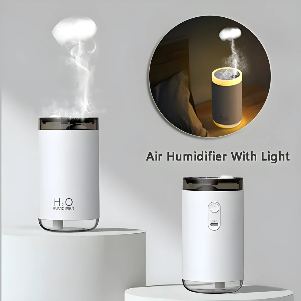 Jellyfish humidifier with warm night light showing smoke ring mist patterns
