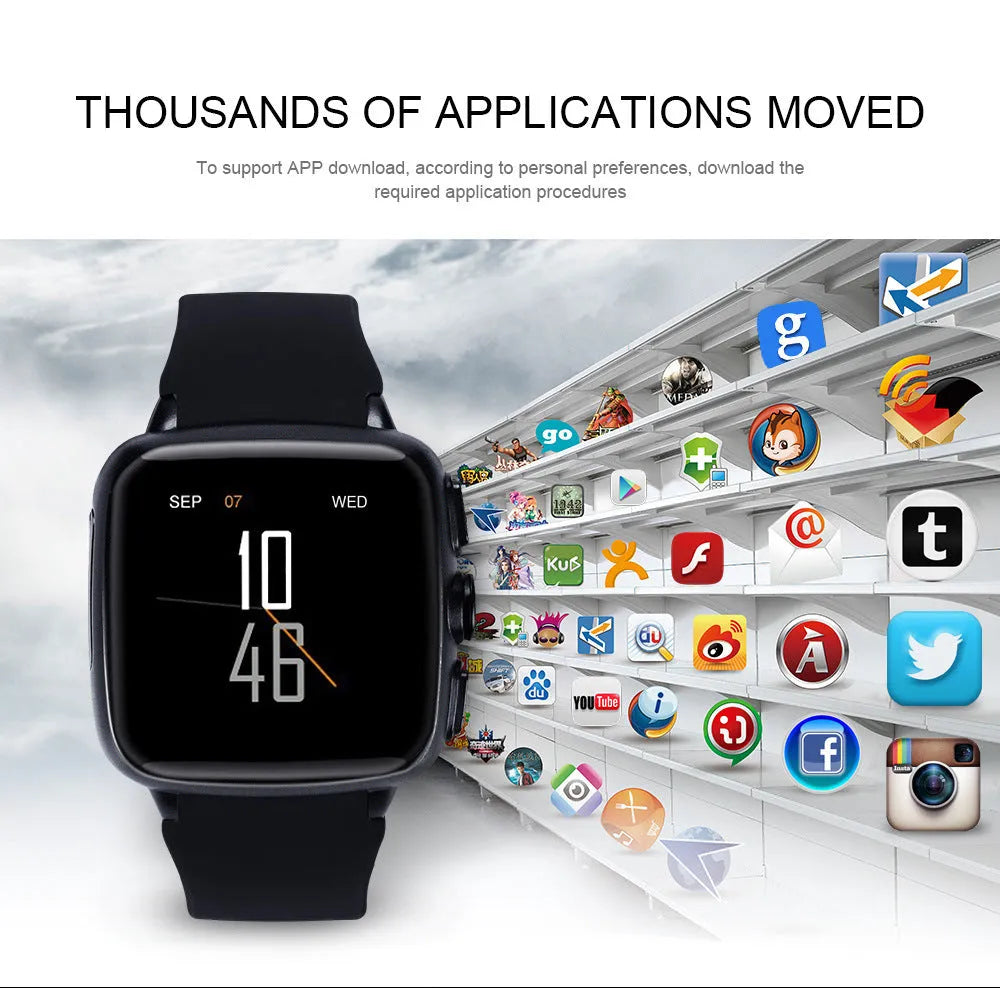 Z01 smart watch with 1.54 inch screen shown on wrist, available in black or white colours