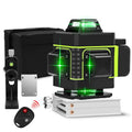 Rotating laser level tool with green and orange laser options for wall alignment