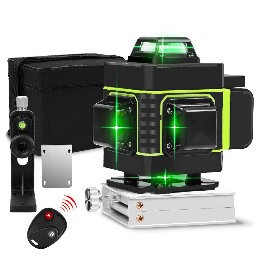 Rotating laser level tool with green and orange laser options for wall alignment