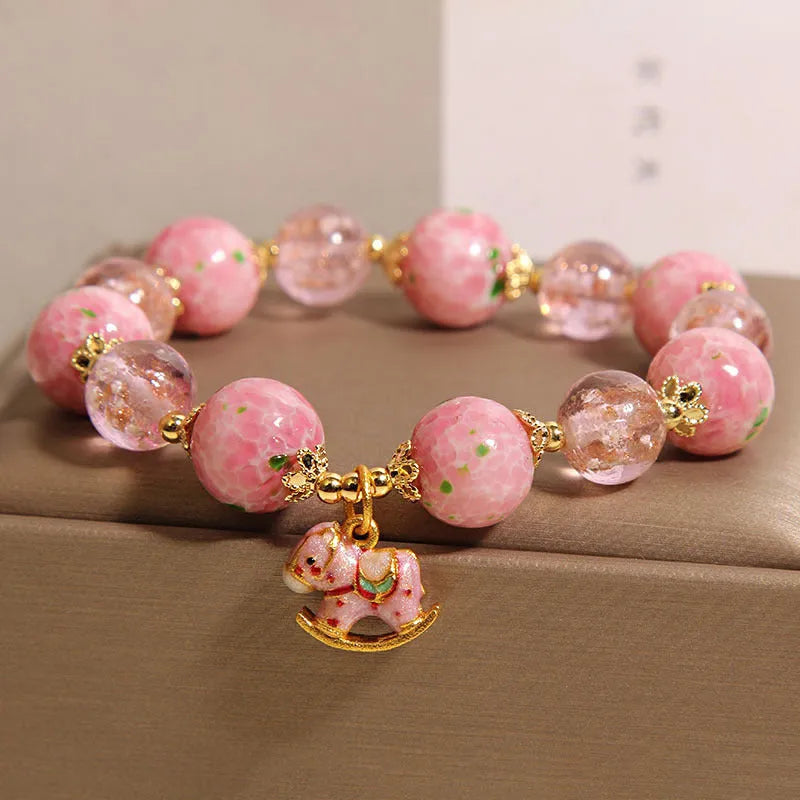 Cherry blossom women's luminous glass crystal bracelet in gourd style with coloured glaze finish