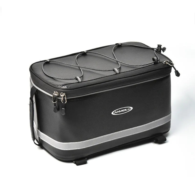 Black PU leather car bicycle rack bag with 12 litre capacity for backseat equipment storage