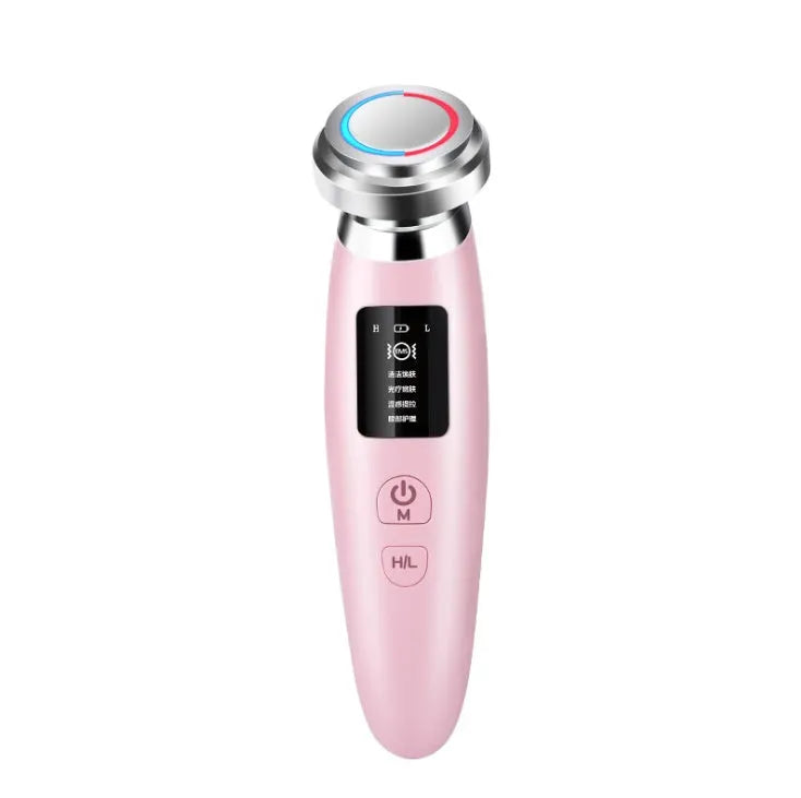 Pink cleansing and rejuvenating beauty instrument showing 185mm length and compact design