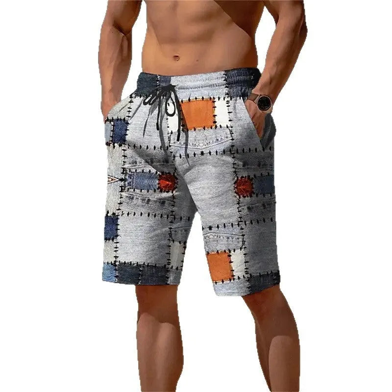 Men's 3D plaid mesh shorts with loose fit and micro-elastic fabric for summer