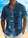 Man wearing a loose-fit, short-sleeve Hawaiian shirt with a colourful digital print pattern.