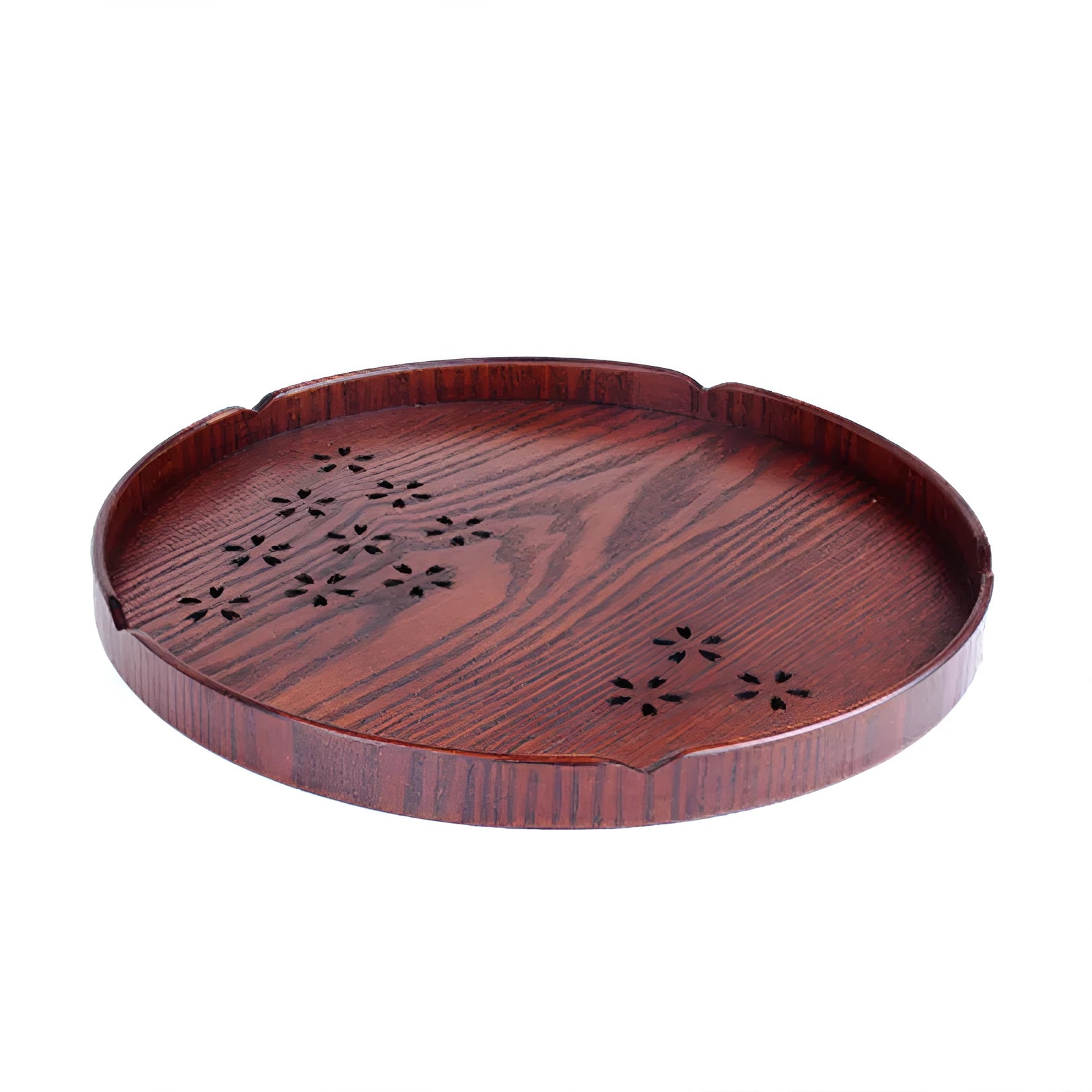 Wooden hollow sakura pattern shallow dessert plate measuring 30cm diameter