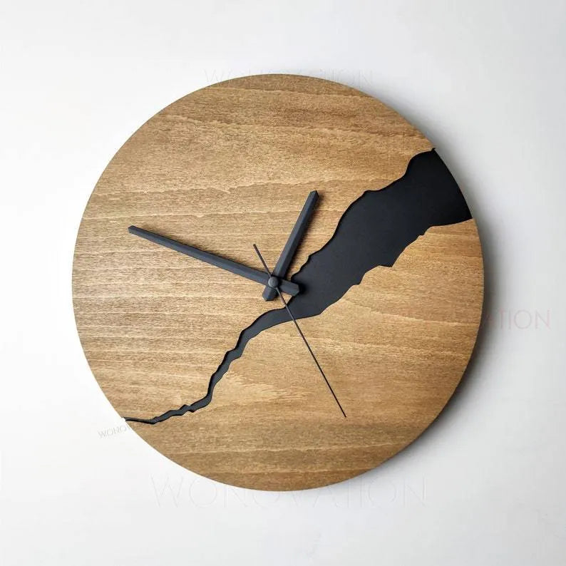 Modern wooden wall clock with crackle design in one of five colour options