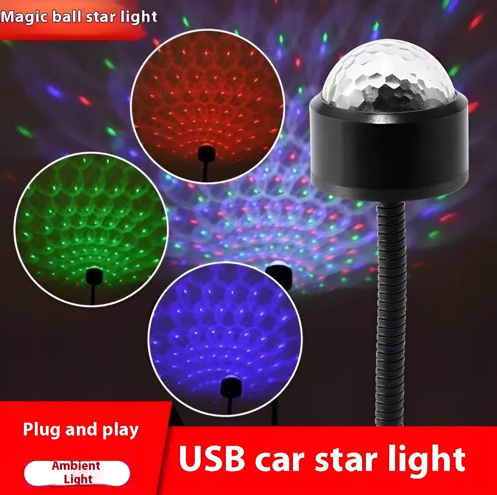 Black ABS USB car atmosphere projection star light, 5V 0.1W, for general vehicle models