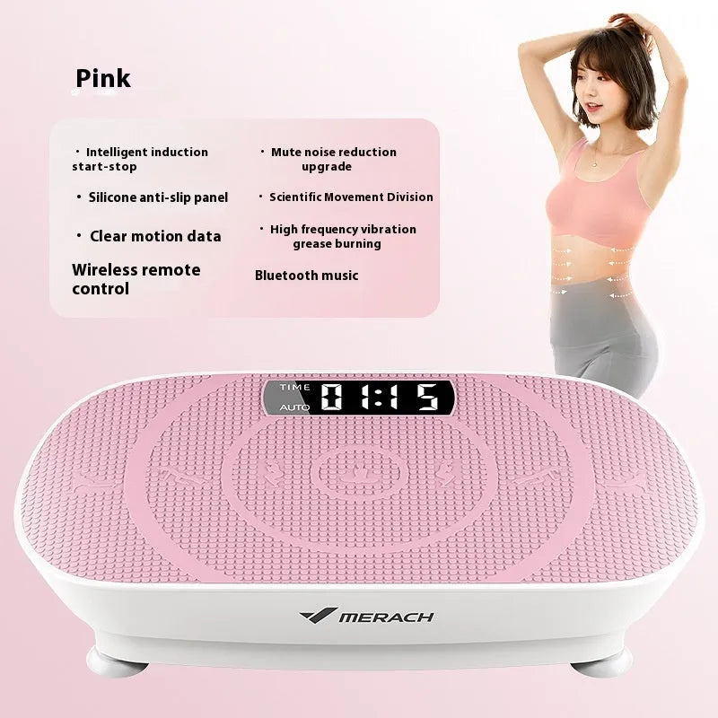 Grey and pink Power Plate fitness platform with Bluetooth connectivity and 300kg load capacity for home exercise