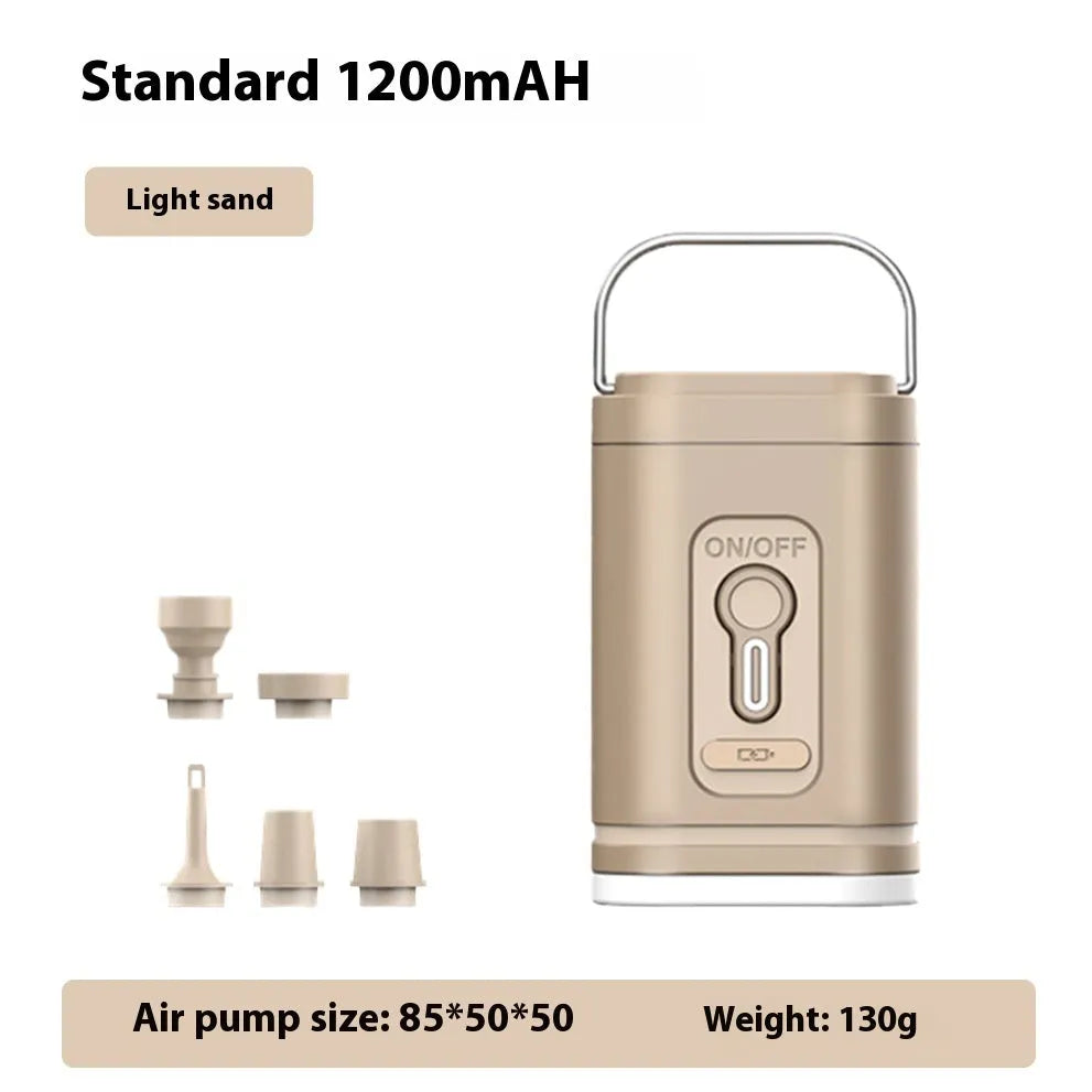 Camping floatation bed with integrated pump, lighting, and power bank functions showing colour options