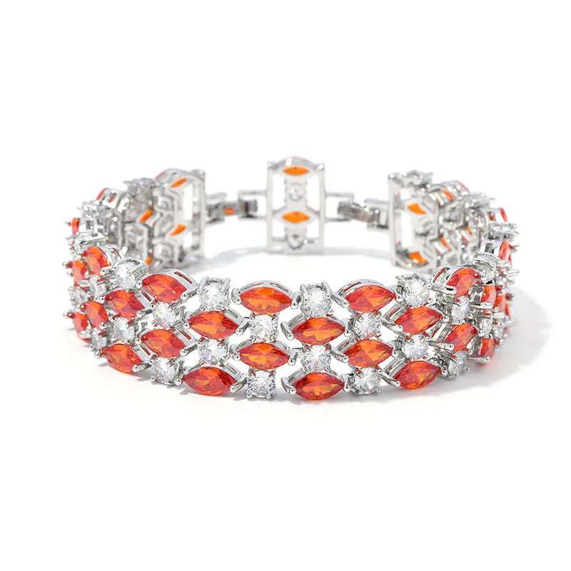 Women's crystal zircon bracelet with inlaid stones, 21cm length, available in multiple colours including white and pink