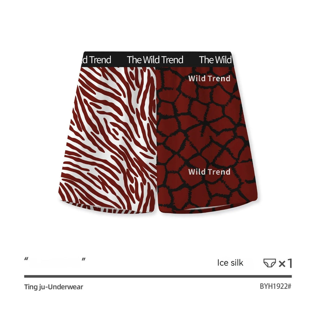 Men's leopard print casual shorts with woven ice silk fabric and quick-drying function
