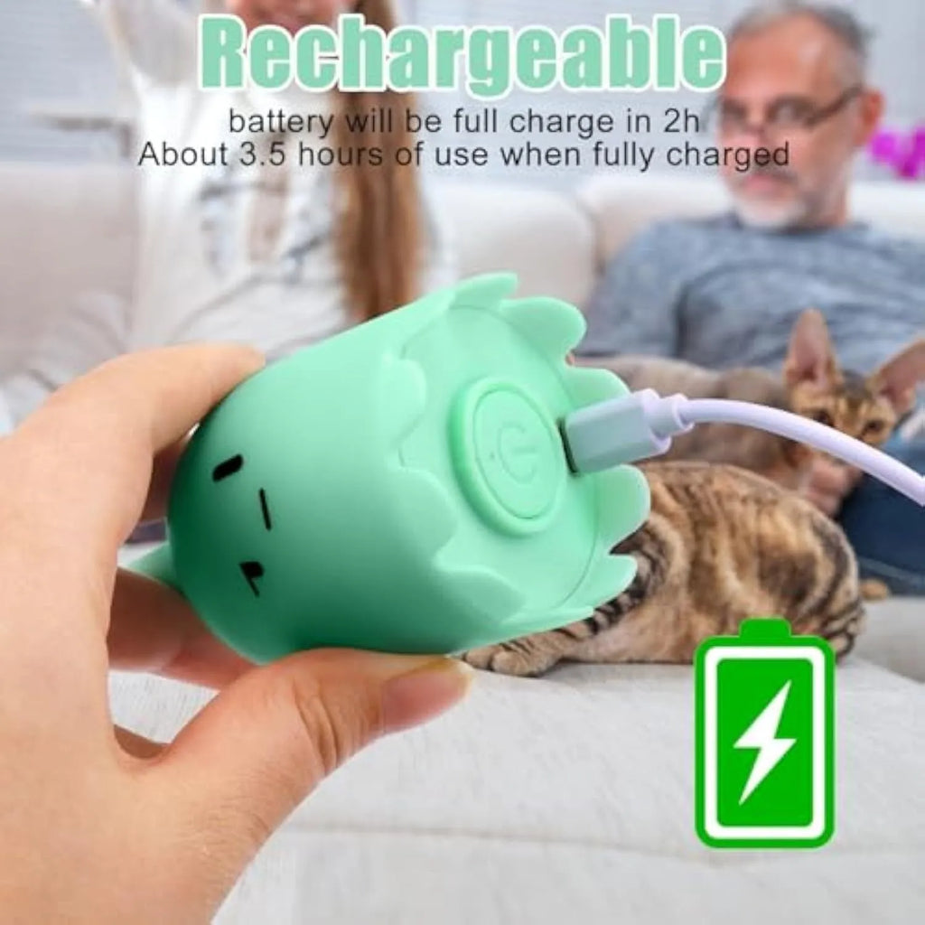 Electronic cat wand toy with swinging silicone tails, green colour option, 38cm length