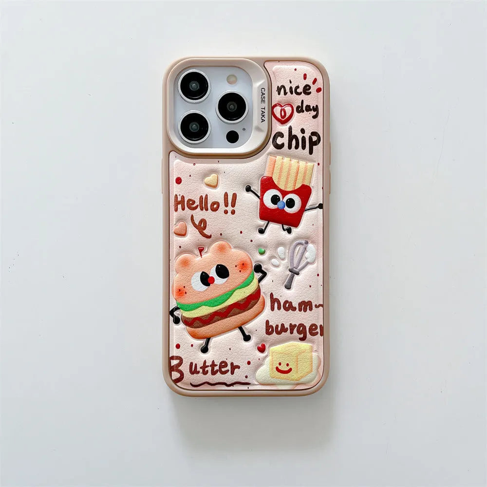 Leather embossed TPU phone case with colourful fireworks design for iPhone