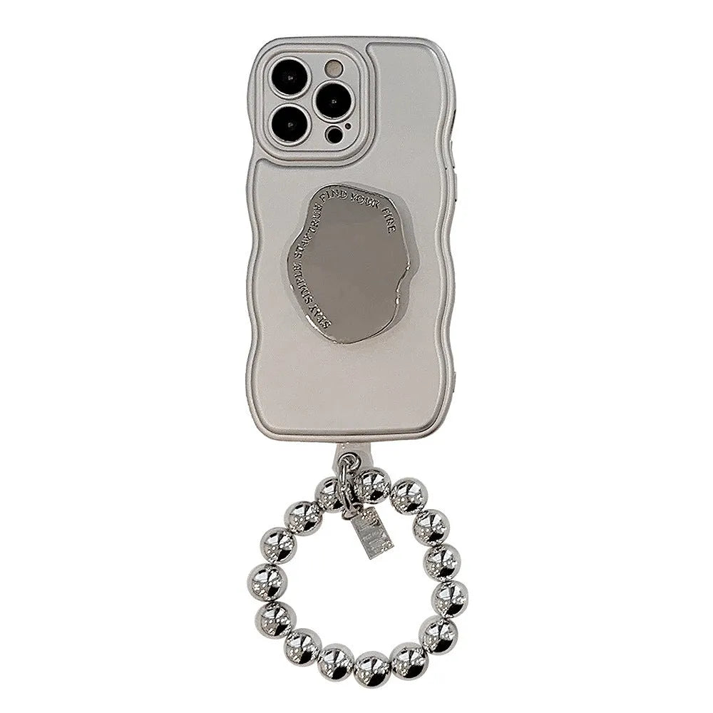 Niche metal silver electroplating bracket phone case for iPhone with geometric design and lanyard