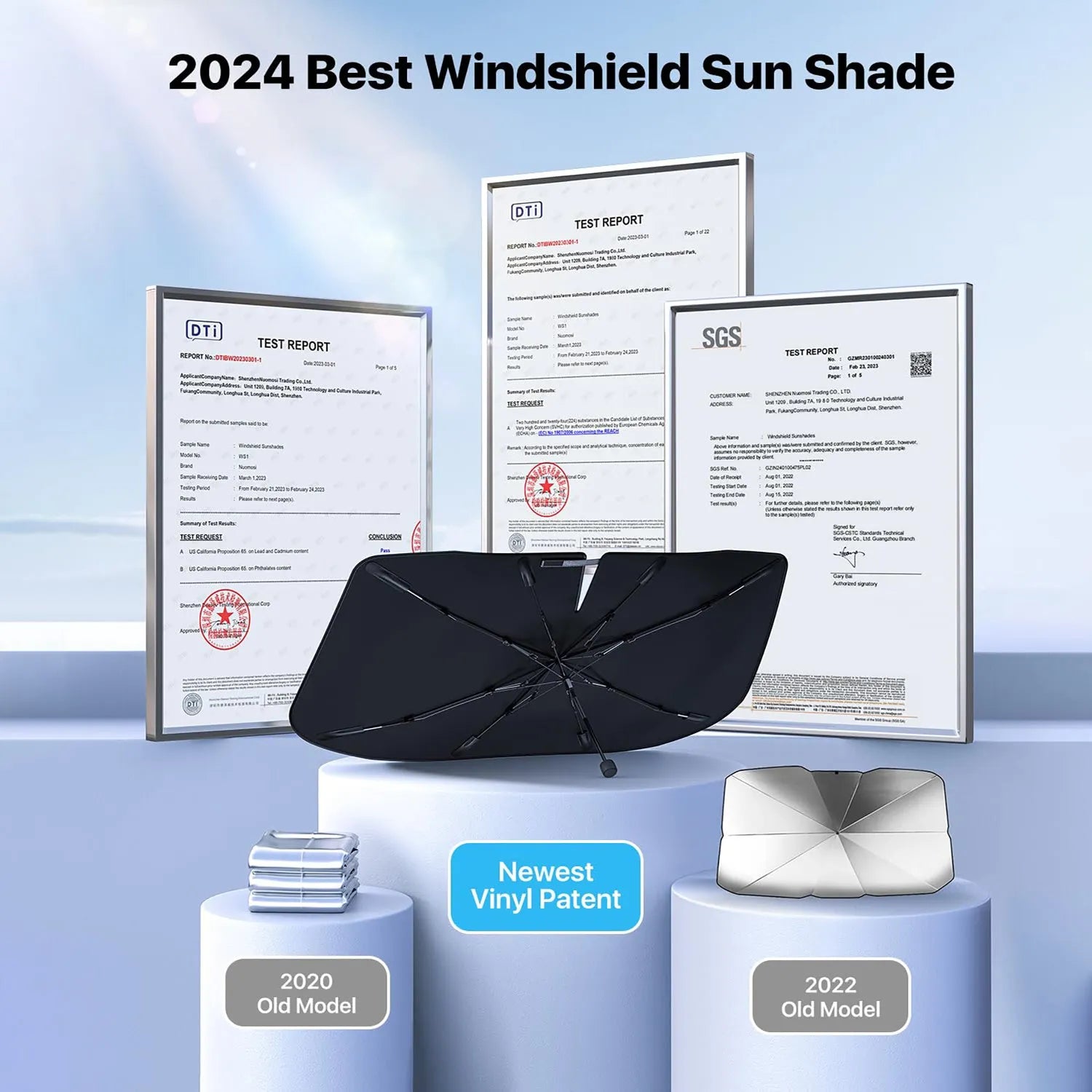 Silver medium windshield sun shade umbrella with spring structure edge for car interior protection
