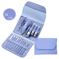 Professional stainless steel manicure and pedicure tool set in black leather case with nail clippers, cuticle pliers, and cuticle knife