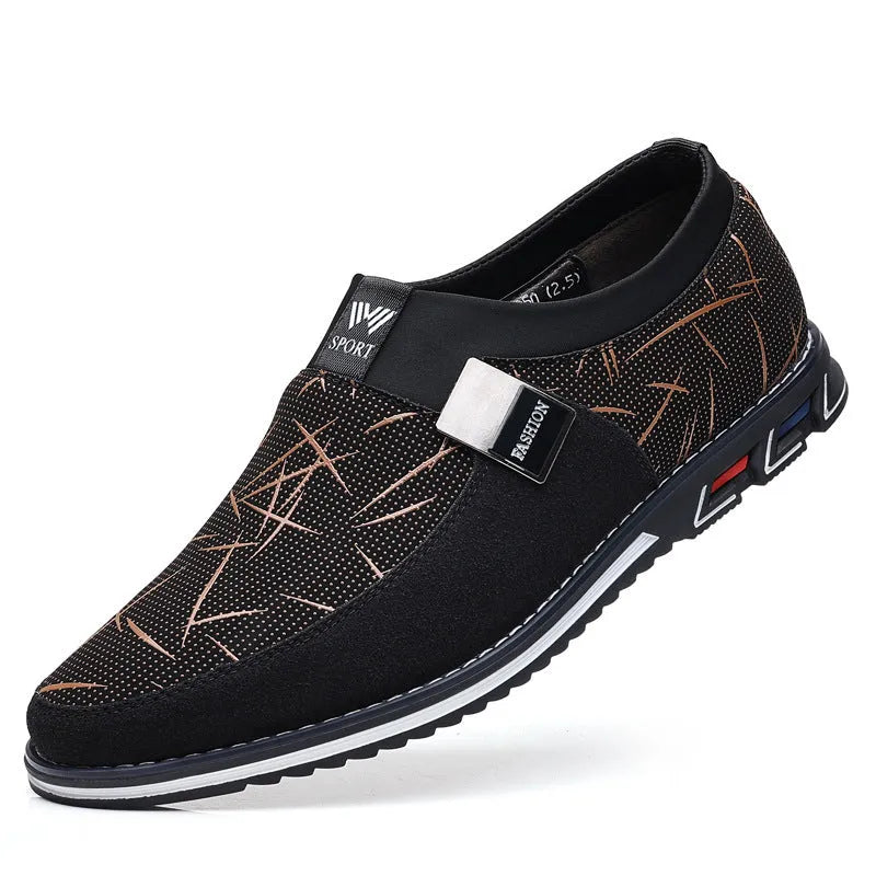 Men's casual flat shoes in synthetic leather with rubber sole and square toe design