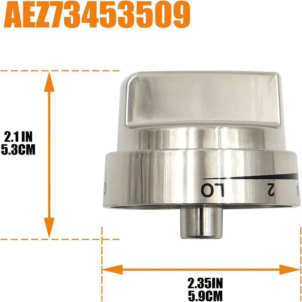Silver metal oven stove knob assembly measuring 5.3cm diameter