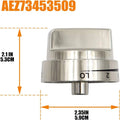 Silver metal oven stove knob assembly measuring 5.3cm diameter
