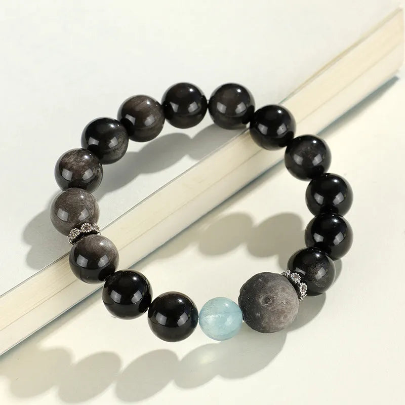 Silver stone fox crystal beaded bracelet with electroplated finish and diamond-shaped beads