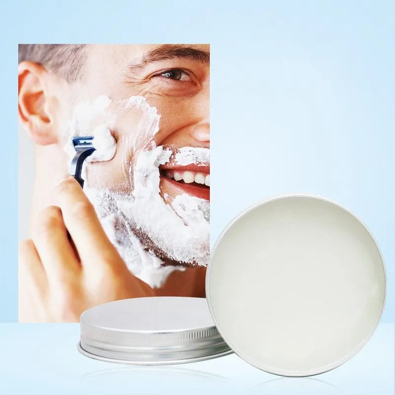 Mint scented shaving soap in aluminium box with rich foam on brush