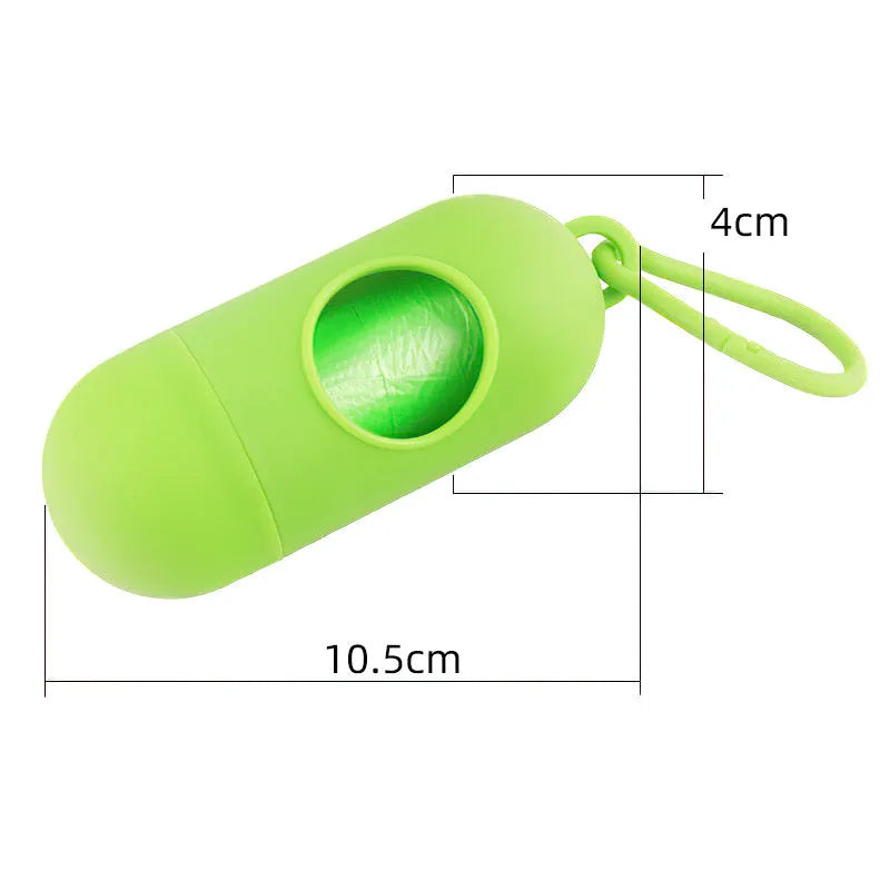 Dog waste bag dispenser with Velcro strip and side metal hook attachment