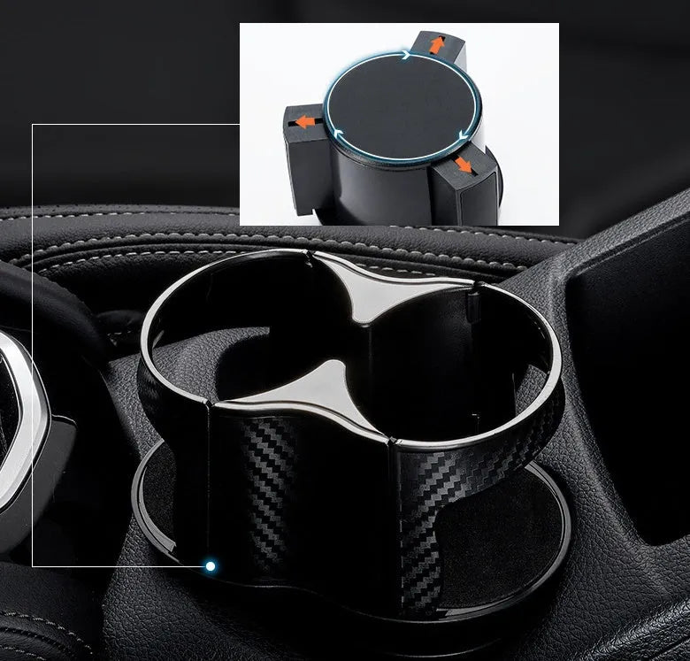 Car water cup holder in carbon fibre black with gold or silver edge and adjustable 5-7CM clamp