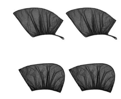 Black polyester mesh car window sunshade with elastic band, sizes 100x54cm to 113x50cm, UV mosquito dust shield