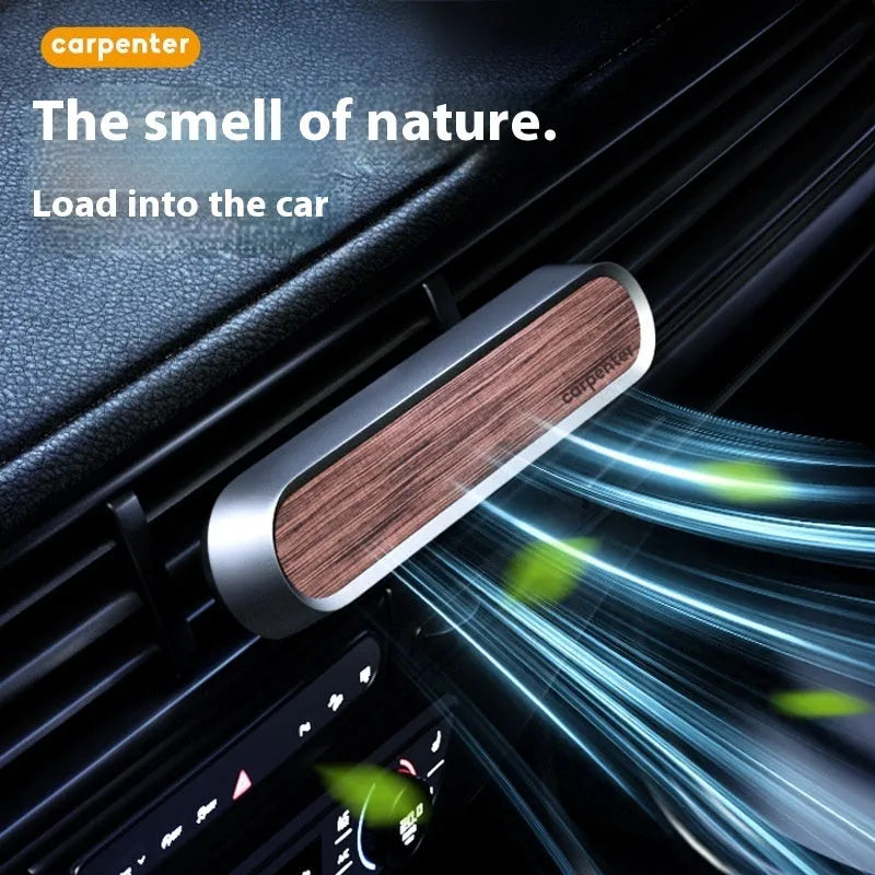 Dark grey walnut wood car aromatherapy air outlet decoration with alloy detail and two fragrance pieces
