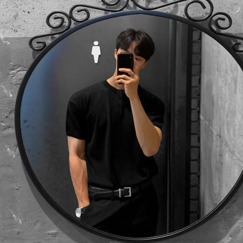 Men's slim-fit short-sleeved ice silk knitted shirt in black, khaki, or white colours