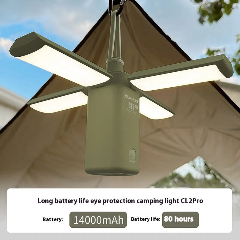 Green and white rechargeable LED campsite lamp with charging cable