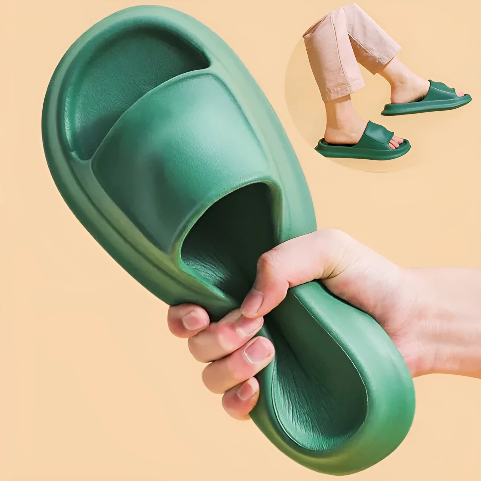 Thickened EVA non-slip slippers in various colours showing the flip-flop design and textured sole.
