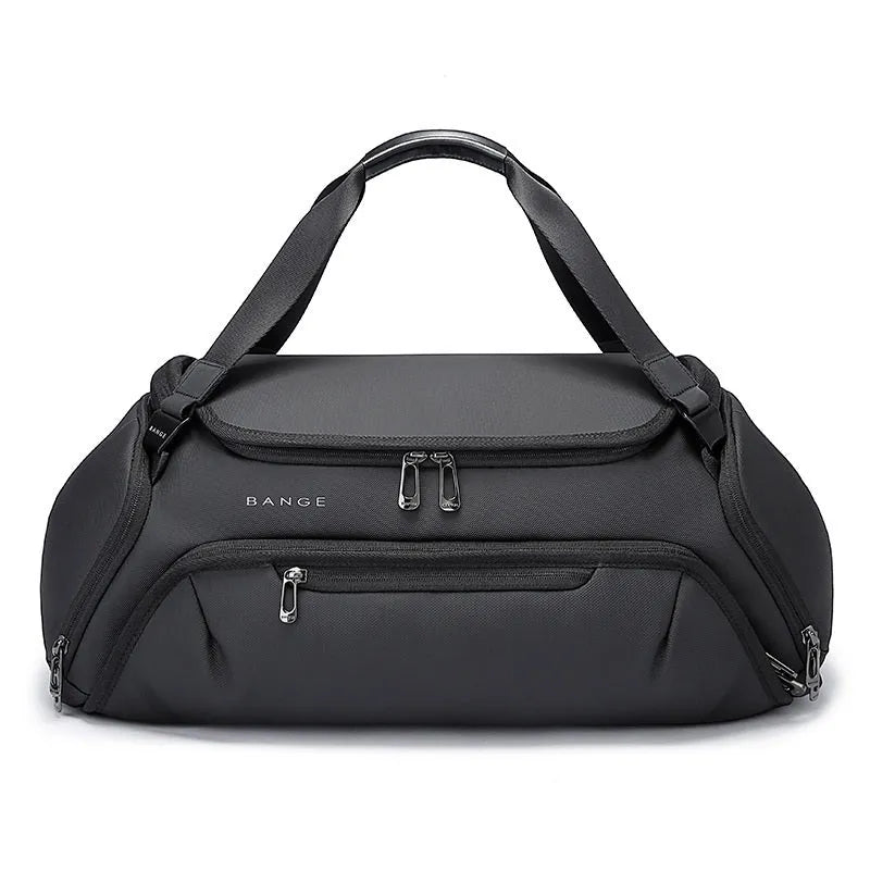 Large grey wet dry separation yoga travel bag made of Oxford cloth with zipper pockets and double carry straps