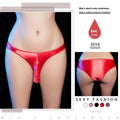 Men's low‑waist T‑back underwear in shiny nylon fabric, shown in black colour.