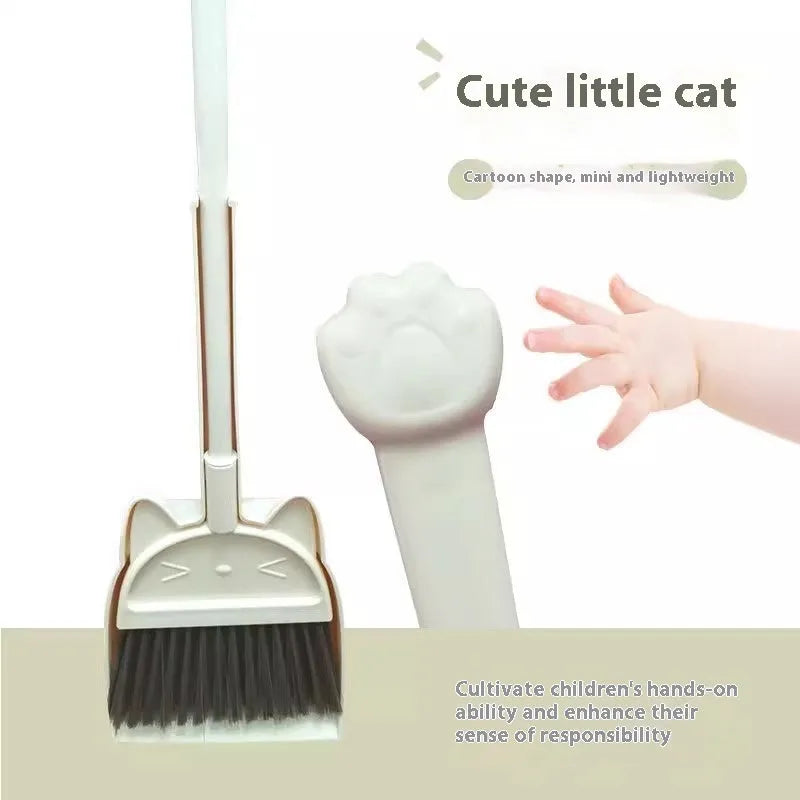 Broom and dustpan combination set with rotating brush head in plastic construction