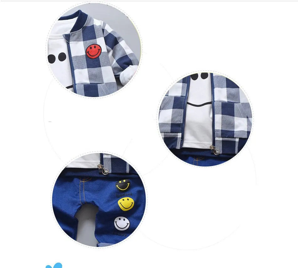 Children's long-sleeved cotton three-piece suit with openable pants in available colour options