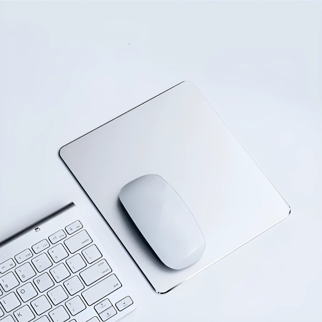 Aluminum alloy double-sided metal mouse pad in black finish with integrated wrist support