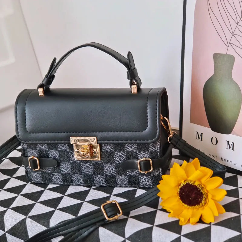 Retro small square pattern ethnic crossbody bag in apricot colour with floral stitching.