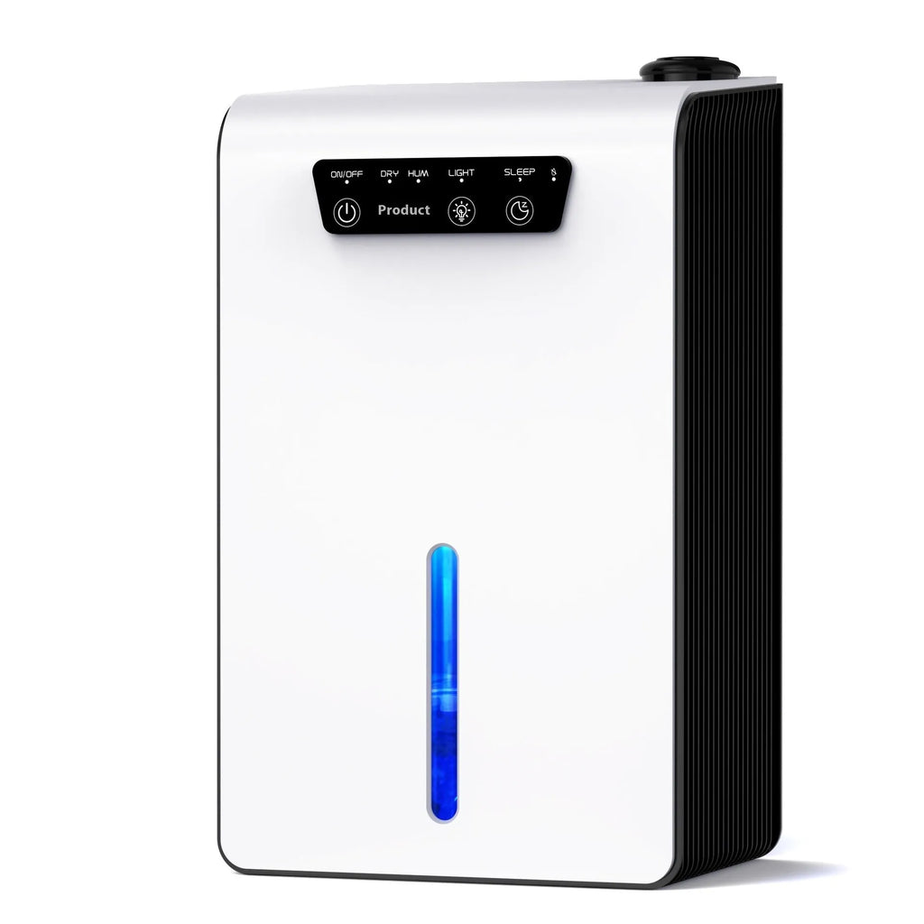Milky white household dehumidifier for bedrooms and small rooms up to 20 square metres.