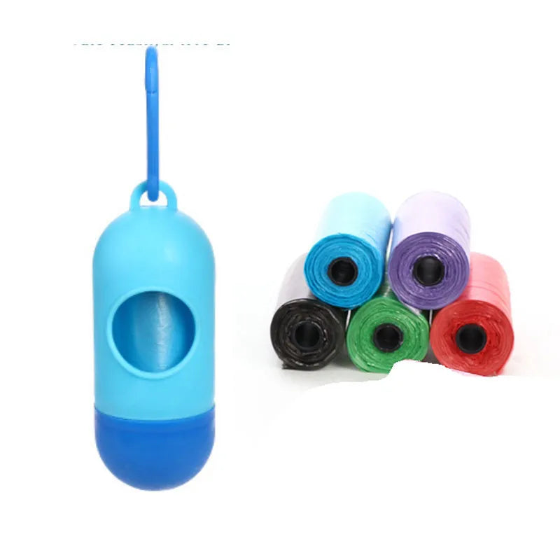 Five individually bagged rolls of 22.5x30 cm dog waste bags in assorted colours