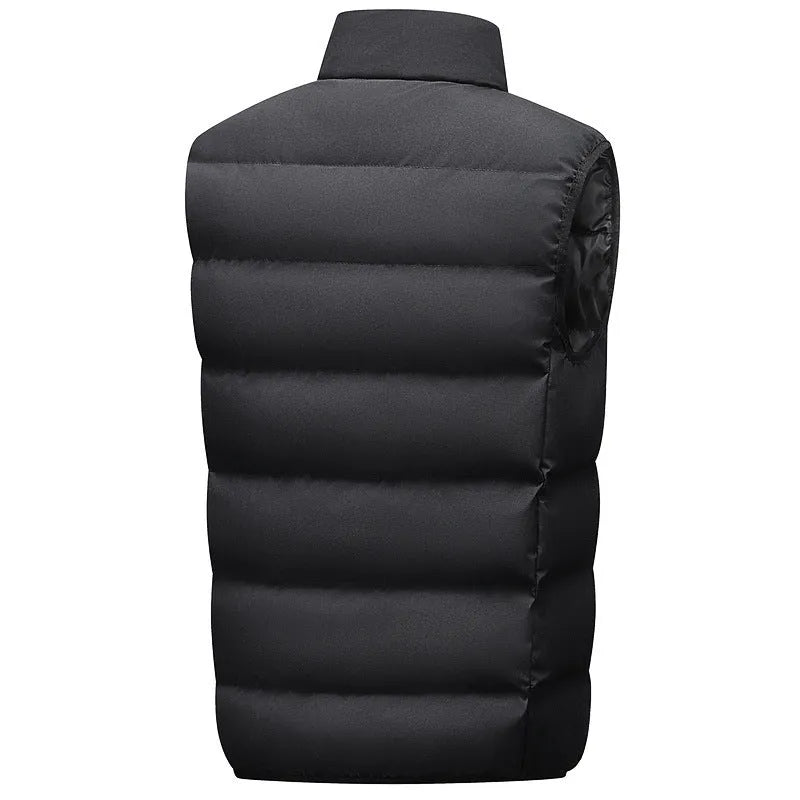 Men's casual breathable polyester waterproof vest in black, front view, straight hem design
