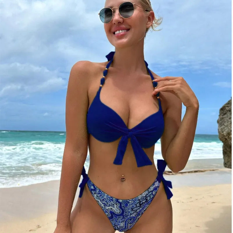 Women's polyester bikini swimsuit two-piece set in multiple colours and sizes