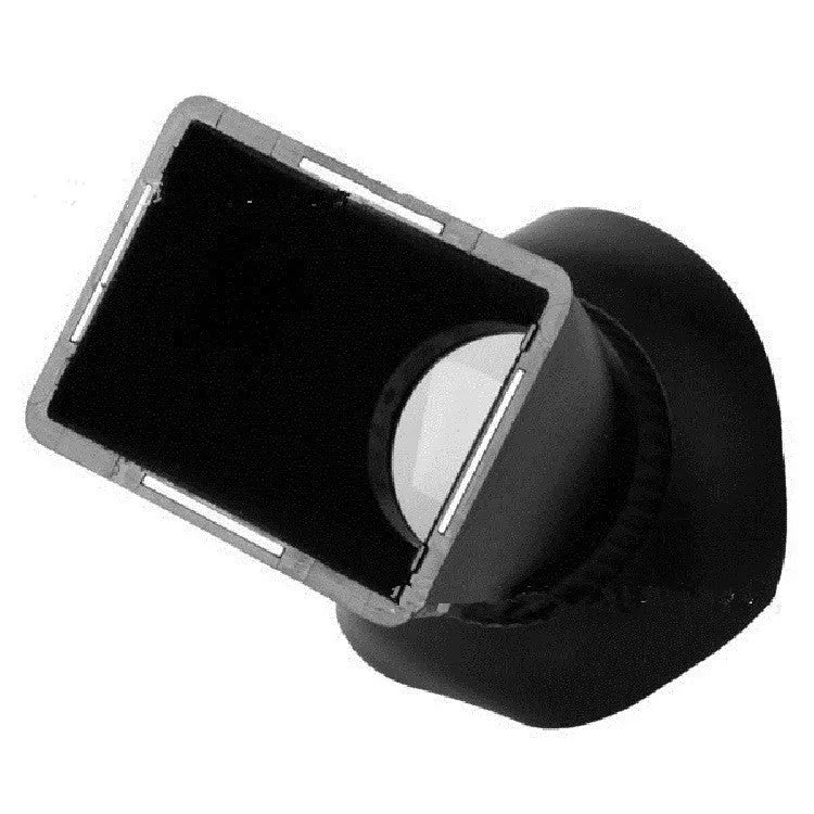Black camera LCD viewfinder with magnification lens and magnetic mount on a DSLR.