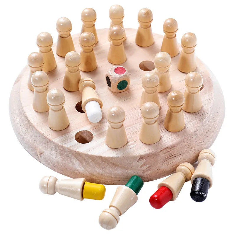 Children's beech wood memory chess educational game with white pieces on 17×17cm board for colour recognition learning