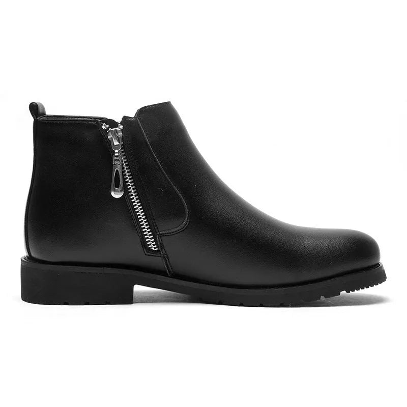 Men's black leather formal shoes, big size, with plush lining and rubber outsole